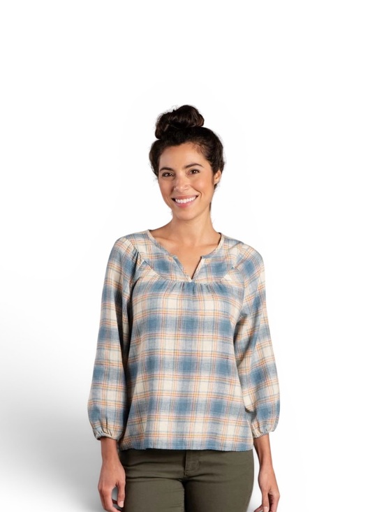 Toad&Co Tops - Toad&Co Blue and Cream Plaid Peasant Tunic size Large